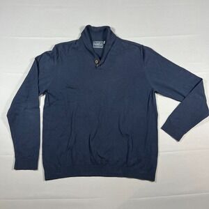 Topman Sweater Mens XL Navy Blue Tight Knit Ribbed Trim Shawl Collar Long Sleeve